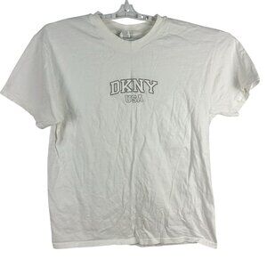 Vintage DKNY USA Classic White T-Shirt OSFA 100% Cotton Casual Unisex Top